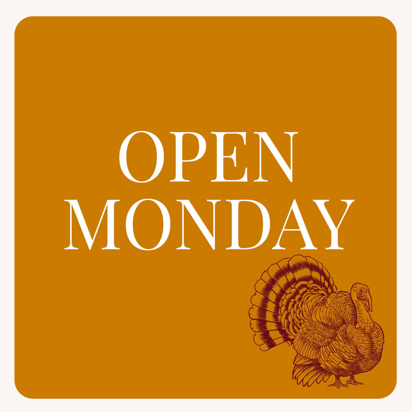 OPEN MONDAY 11/24 10am-8pm