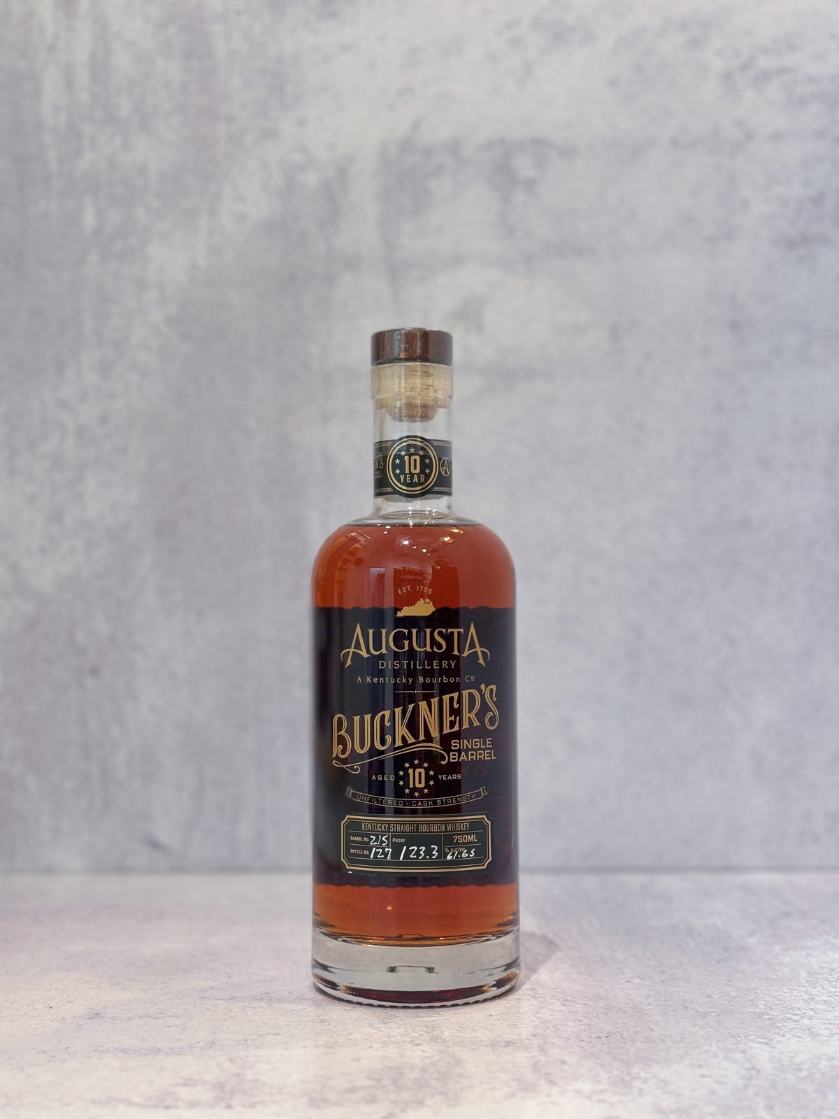 Augusta Distillery "Buckner's" 10 Year Old Cask Strength Single Barrel Bourbon Whiskey